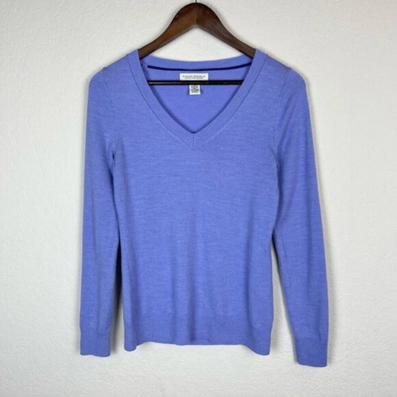 Banana Republic Extra Fine Merino Wool Sweater M Lavender Purple V-Neck Warm - Picture 3 of 7